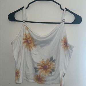 Floral Sunflower Print White Cami Top